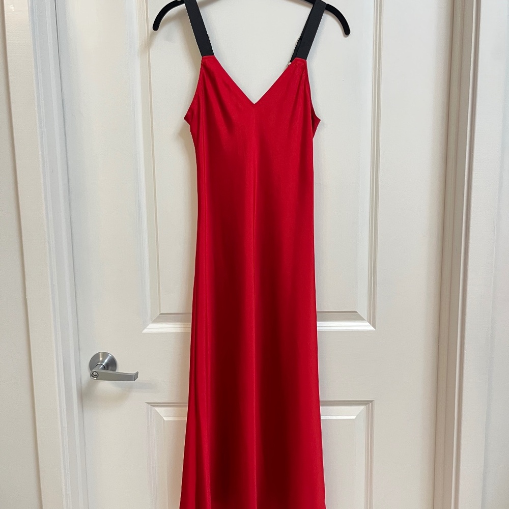 DKNY Red Slip Dress with Black Adjustable Straps – Size XXS